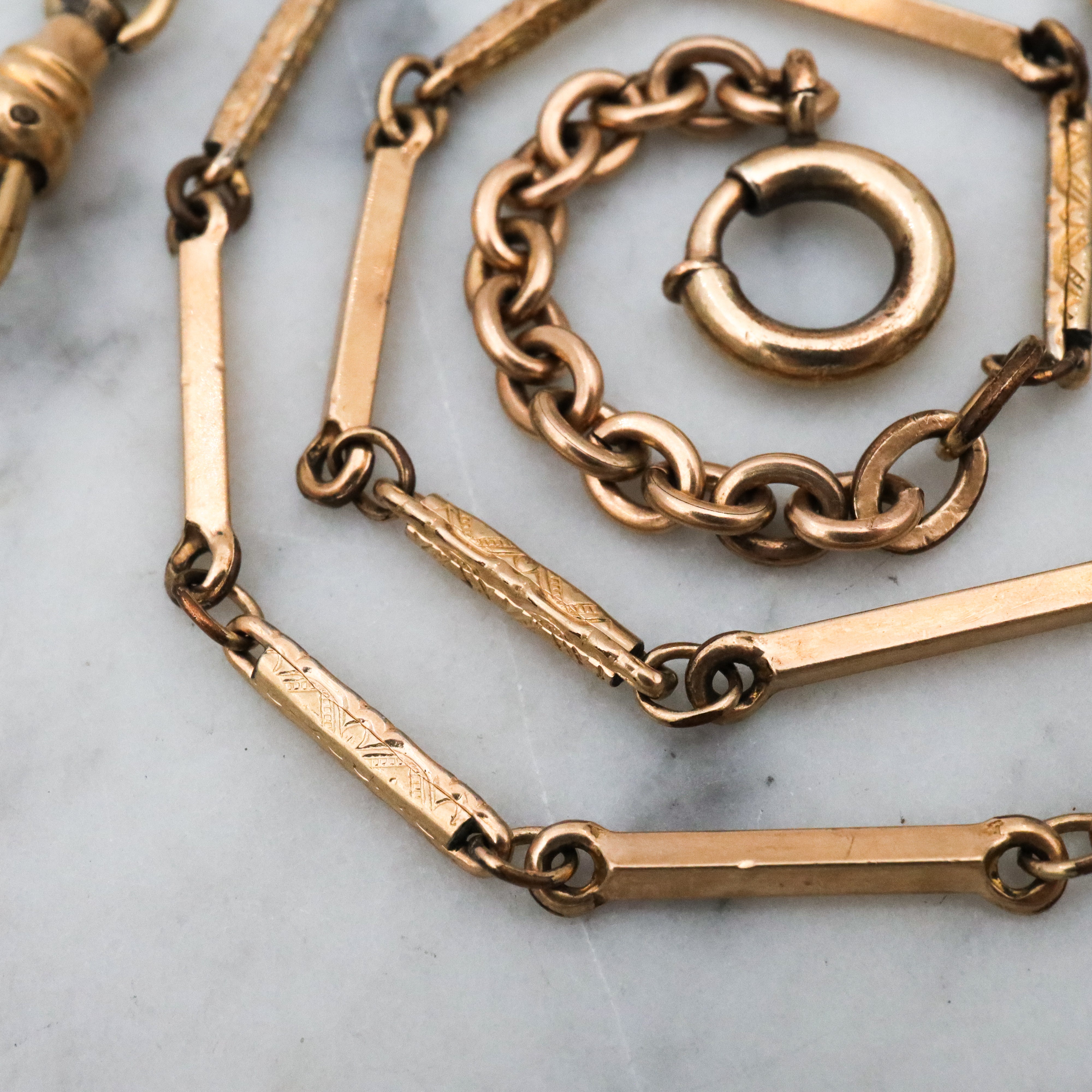 Antique Victorian 14k gold filled fancy bar link watch chain 15.5" choker necklace by Forstner